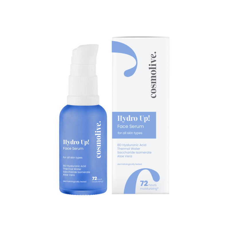 Хидратиращ серум за лице Cosmolive Hydro Up е създаден за интензивна и дълготрайна хидратация на кожата. Този хидратиращ серум за лице прониква в дълбочина, подпомага задържането на влагата и оставя кожата мека, гладка и освежена. Подходящ е за ежедневна употреба и за всеки тип кожа. Недостатъчната хидратация е една от основните причини за сухота, опъване, загуба на блясък и поява на фини линии. Редовната употреба на хидратиращ серум за лице помага за възстановяване на водния баланс и подобрява цялостния вид на кожата.